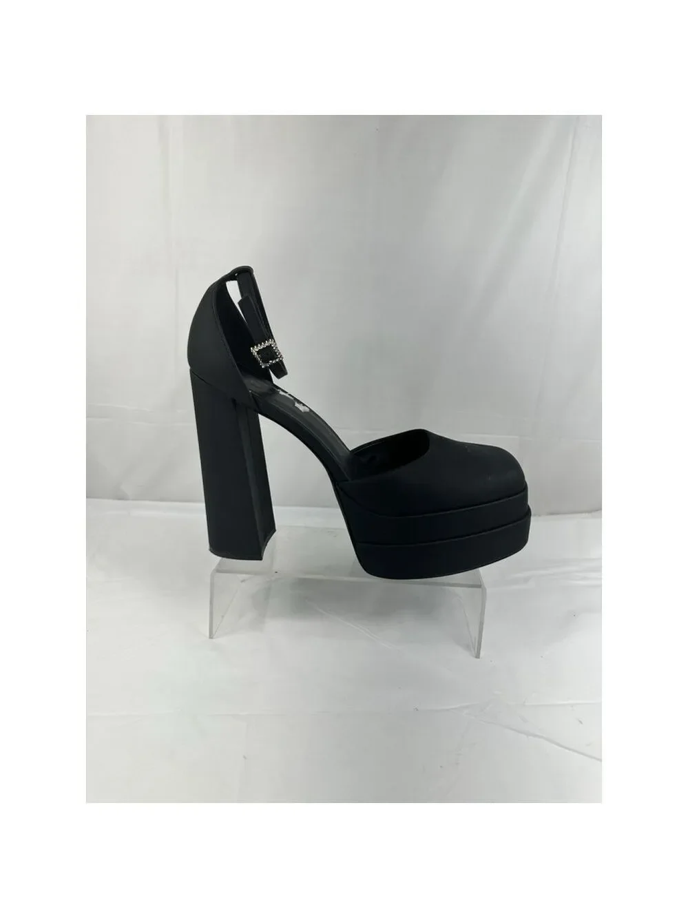 ALDO Grandle AnkleStrap Double Platform 5.75” Pump Satin Black Women Sz 11 Goth